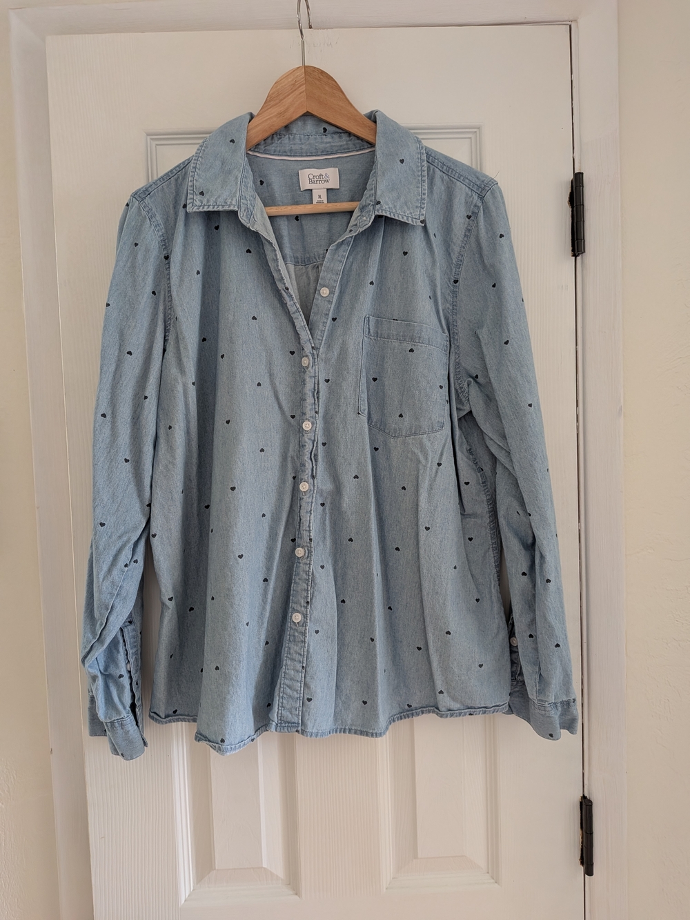 Croft & Barrow Women's Blue Heart Print Long Sleeve Button Up Shirt Size XL